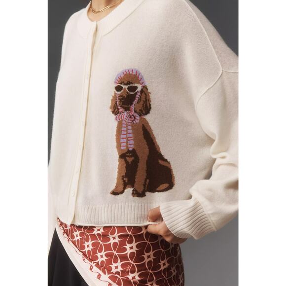 nwt by ANTHROPOLOGIE sz 1X The Goldie Cashmere blend cardigan dog edition - Picture 2 of 5